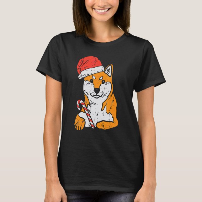 Santa Hat Shiba Inu Akita Dog Christmas Xmas Doge  T Shirt (Framsida)