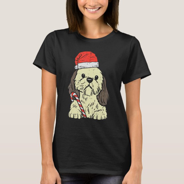 Santa Hat Shih Tzu Dog Christmas Xmas Men Women T Shirt (Framsida)