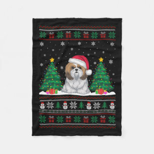 Santa Hat Shih Tzu Hund Julgran Ljus Ugly Fleecefilt