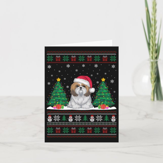 Santa Hat Shih Tzu Hund Julgran Ljus Ugly Kort (Framsida)