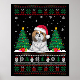 Santa Hat Shih Tzu Hund Julgran Ljus Ugly Poster