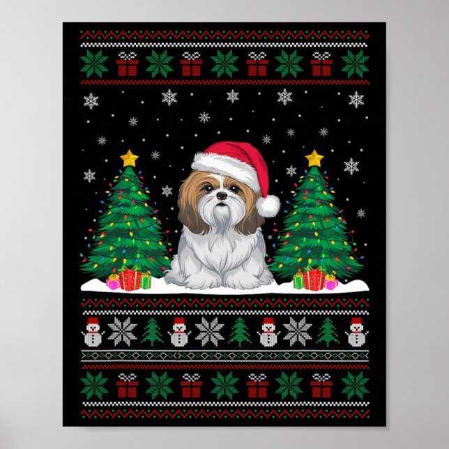Santa Hat Shih Tzu Hund Julgran Ljus Ugly Poster (Framsidan)