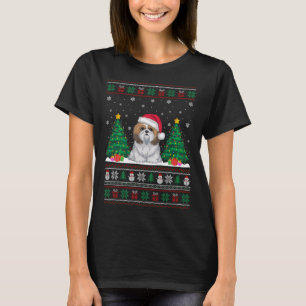 Santa Hat Shih Tzu Hund Julgran Ljus Ugly T Shirt
