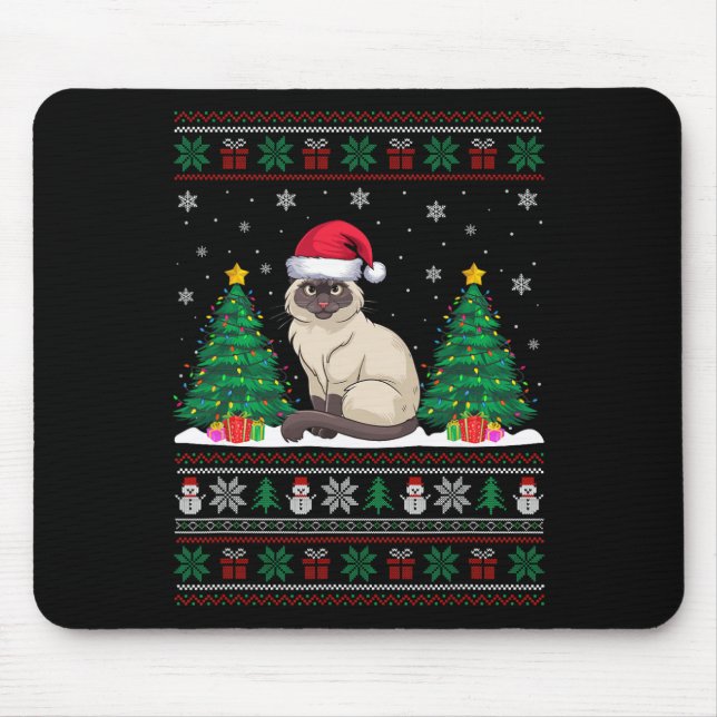 Santa Hat Siamese Cat Julgran Ljus ugly S Musmatta (Framsidan)
