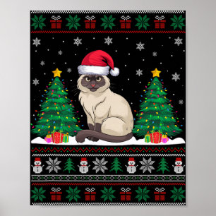 Santa Hat Siamese Cat Julgran Ljus ugly S Poster