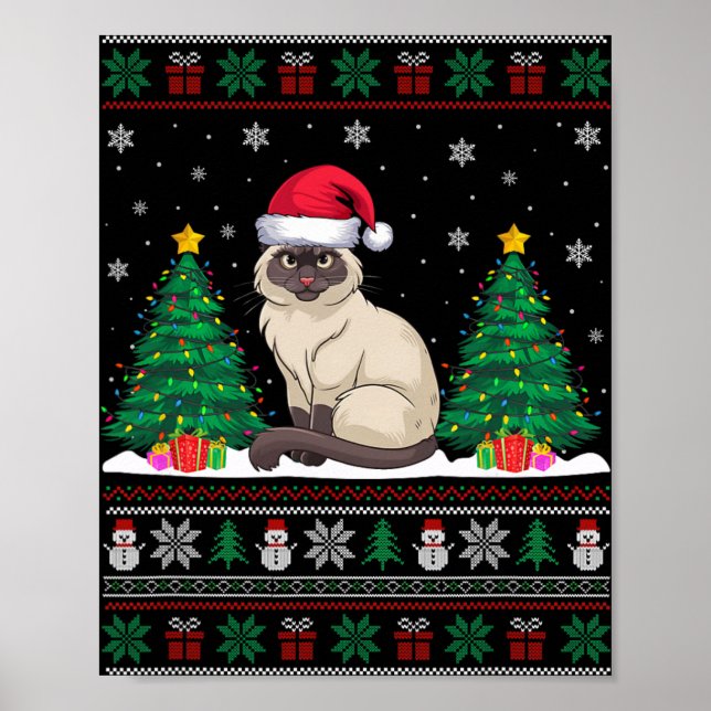 Santa Hat Siamese Cat Julgran Ljus ugly S Poster (Framsidan)