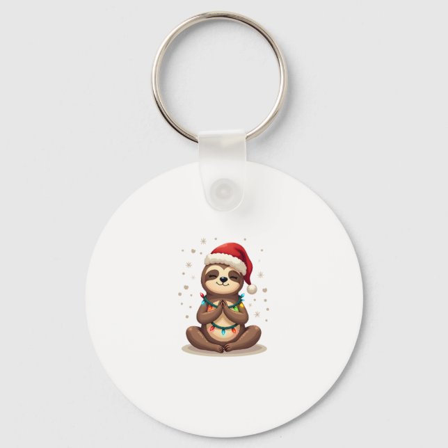 Santa Hat Sloth Lights Christmas Cute Pajama Sloth Nyckelring (Framsida)