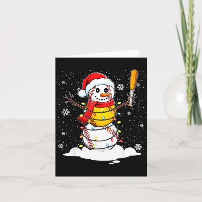Santa Hat Snowman Xmas Funny Baseball Softball Chr Kort (Framsida)