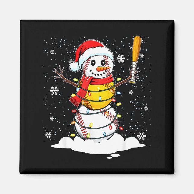 Santa Hat Snowman Xmas Funny Baseball Softball Chr Magnet (Framsidan)