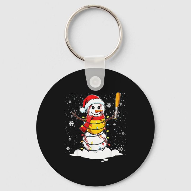 Santa Hat Snowman Xmas Funny Baseball Softball Chr Nyckelring (Framsida)