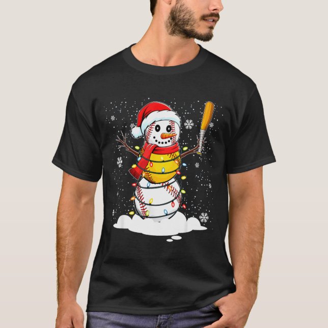 Santa Hat Snowman Xmas Funny Baseball Softball Chr T Shirt (Framsida)