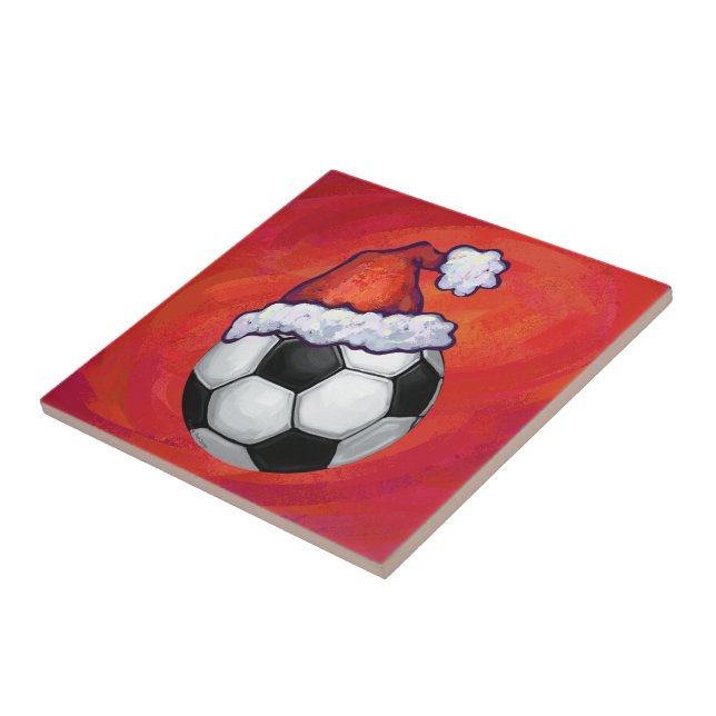 Santa Hat Soccer Ball on Red Kakelplatta (Sidan)