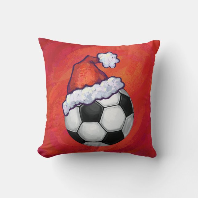 Santa Hat Soccer Ball on Red Kudde (Framsida)