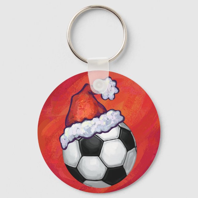 Santa Hat Soccer Ball on Red Nyckelring (Framsida)