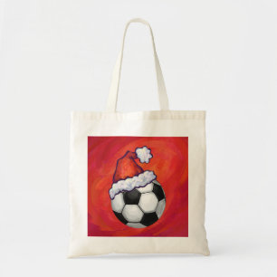 Santa Hat Soccer Ball on Red Tygkasse
