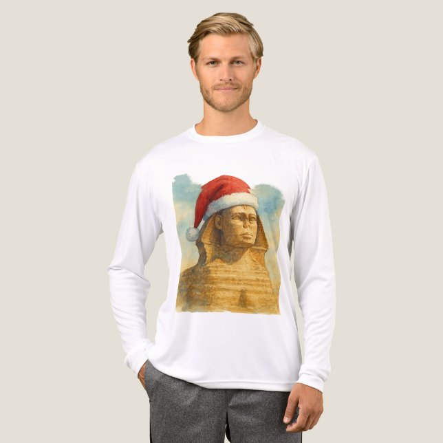 Santa Hat Sphinx Egyptian Christmas & New year art T Shirt (Hel framsida)