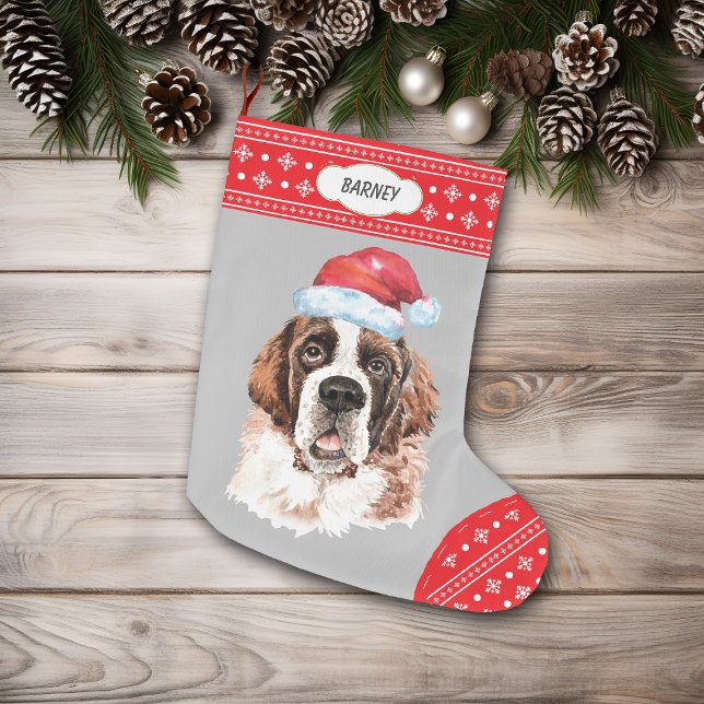 Santa Hat St Bernard Snowflake Gräns Stor Julstrumpa (Skapare uppladdad)