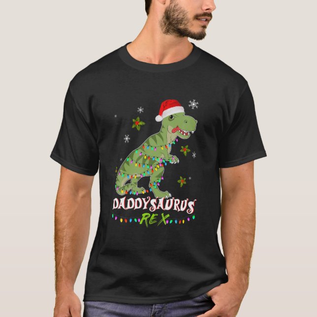 Santa Hat T Rex Matching Family Jul Dinosaur T Shirt (Framsida)