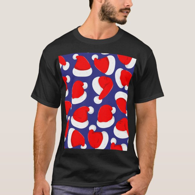 Santa Hat Tecknad Sömlös bakgrund T Shirt (Framsida)