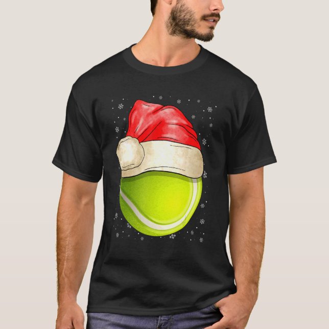 Santa Hat Tennis Christmas Cute Sport  Ugly Xmas T Shirt (Framsida)