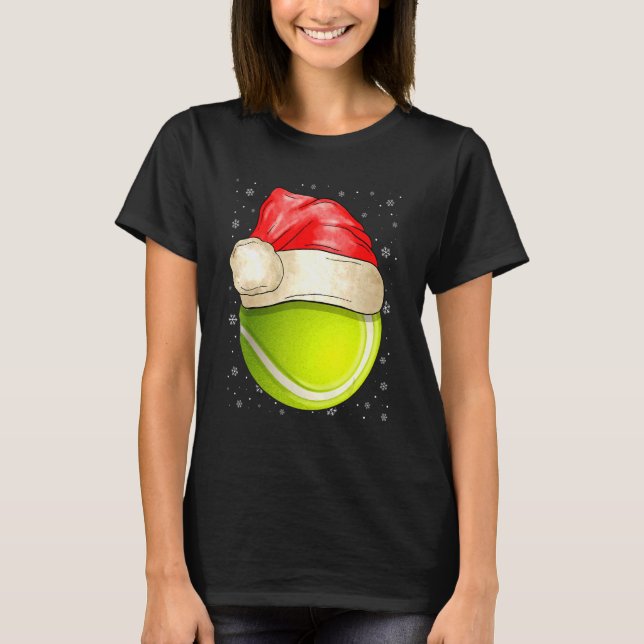 Santa Hat Tennis Christmas Cute Sport  Ugly Xmas T Shirt (Framsida)