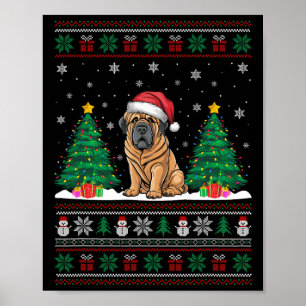 Santa Hat Tibetan Mastiff Hund Julafton Träd Ljus  Poster