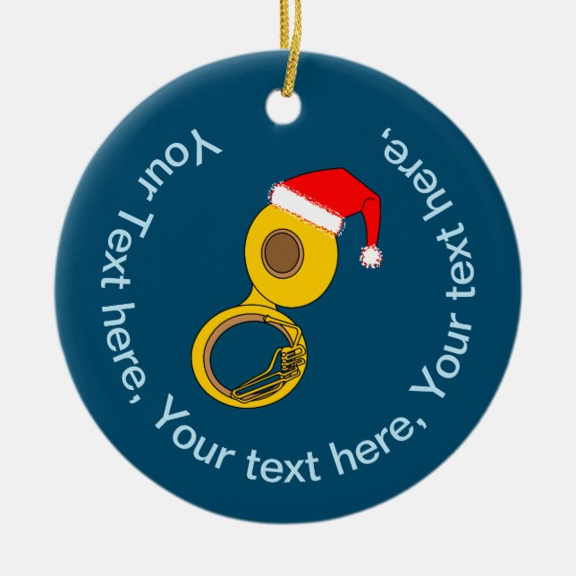 Santa Hat Tuba Julgransprydnad Keramik (Framsidan)