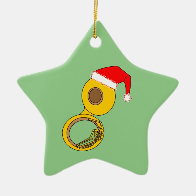 Santa Hat Tuba Julgransprydnad Keramik (Framsidan)