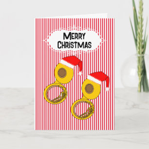 Santa Hat Tuba Srtipes Tack Kort