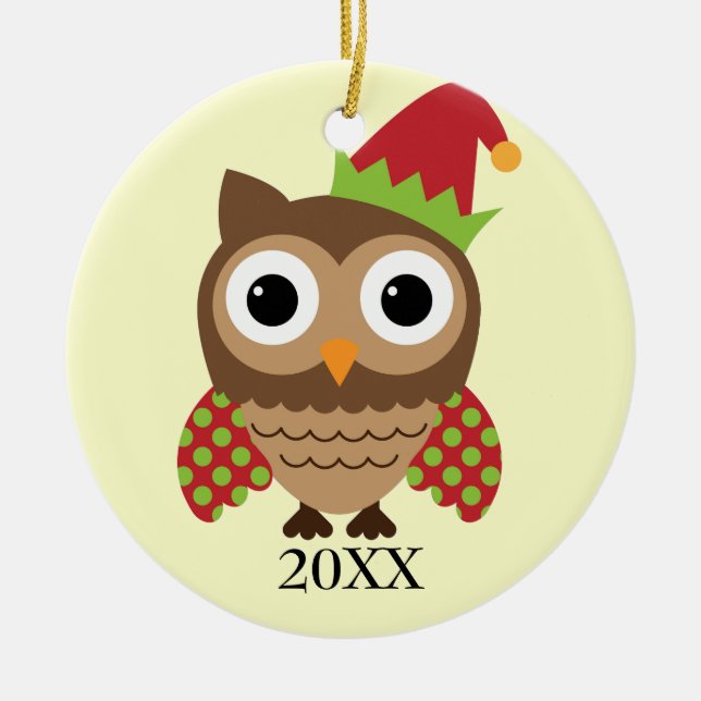 Santa Hat Uggla med Polka Dot Vingar Ornament (Framsidan)