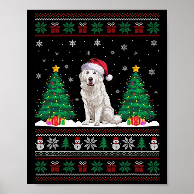 Santa Hat Underbar Pyrenéerna Hund Julafton Träd L Poster (Framsidan)