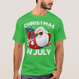 Santa Hat USA Flag Summer Party Funny Christmas In T Shirt