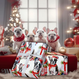 Santa Hat Valp Party Frenchie Gift Presentpapper