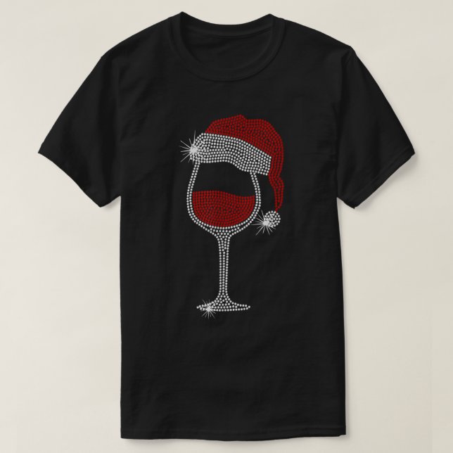 Santa Hat Vin Bling jul Rhinestone Bling T- T Shirt (Design framsida)