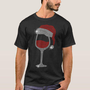 Santa Hat Vin Bling jul Rhinestone Bling T- T Shirt