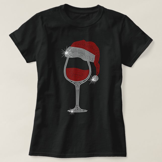 Santa Hat Vin Bling jul Rhinestone Bling T- T Shirt (Design framsida)