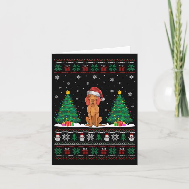 Santa Hat Vizsla Hund Julgran Ljus Ugly Sw Kort (Framsida)