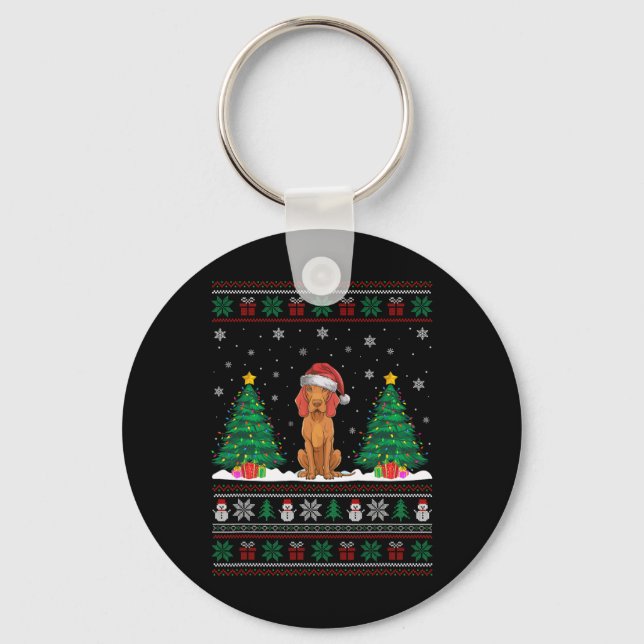 Santa Hat Vizsla Hund Julgran Ljus Ugly Sw Nyckelring (Framsida)