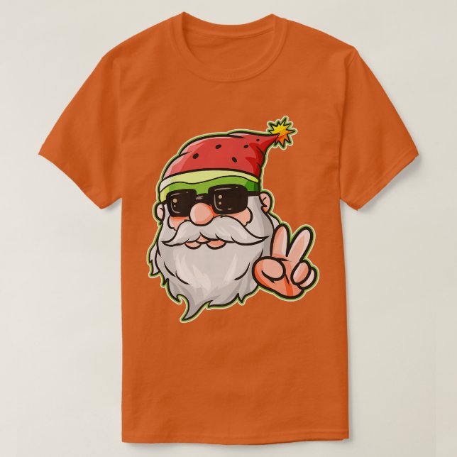 Santa Hat Watermelon Victory Sign Sunglass Christm T Shirt (Design framsida)