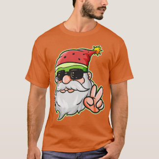 Santa Hat Watermelon Victory Sign Sunglass Christm T Shirt