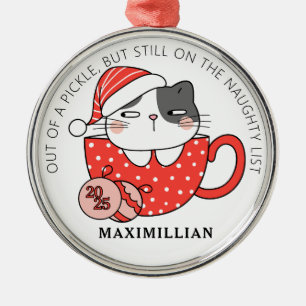 Santa Hat-Wearing Cat Inside a Mugg Julgransprydnad Metall