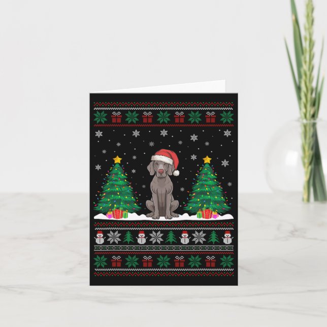 Santa Hat Weimaraner Hund Julgran Ljus Ugl Kort (Framsida)