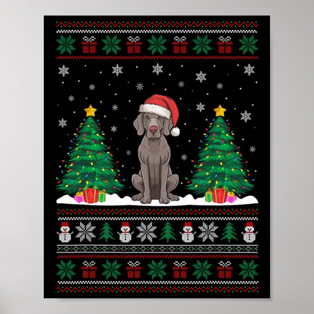 Santa Hat Weimaraner Hund Julgran Ljus Ugl Poster (Framsidan)