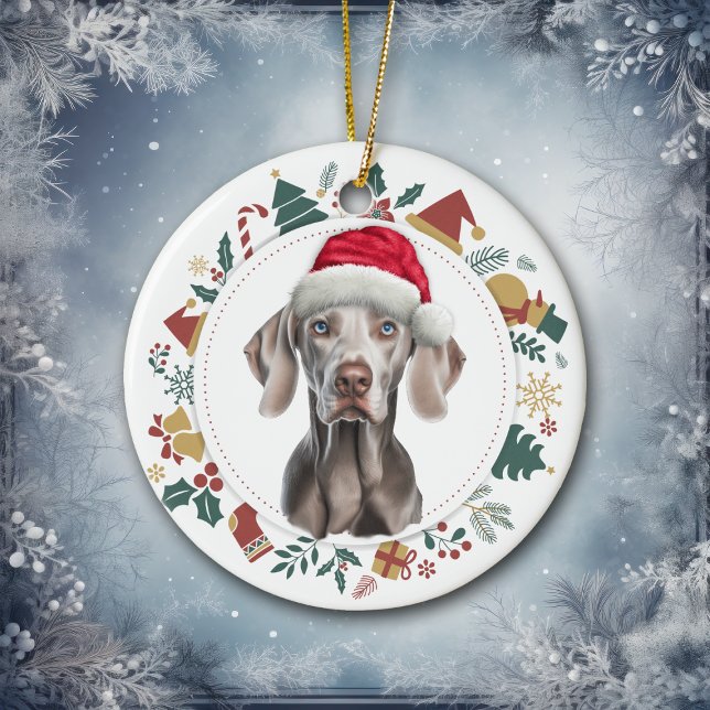 Santa Hat Weimaraner jul Bilder Wandeand Julgransprydnad Keramik (Skapare uppladdad)