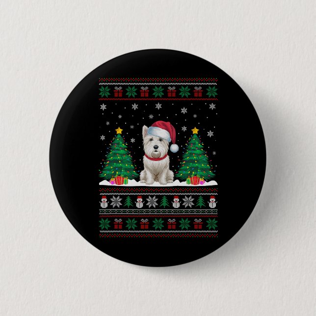 Santa Hat Westie Hund Julgran Ljus Ugly Sw Knapp (Framsida)