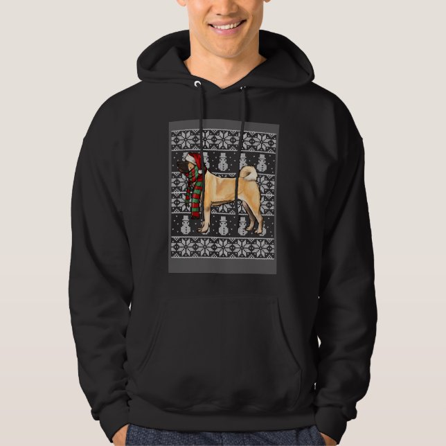 Santa Hat Xmas Akita Ugly Christmas Hoodie (Framsida)