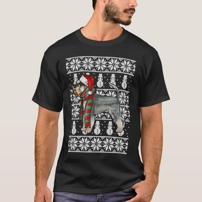 Santa Hat Xmas Miniature Schnauzer Ugly Christmas T Shirt (Framsida)