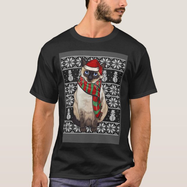 Santa Hat Xmas Siamese Cat Ugly Christmas T Shirt (Framsida)