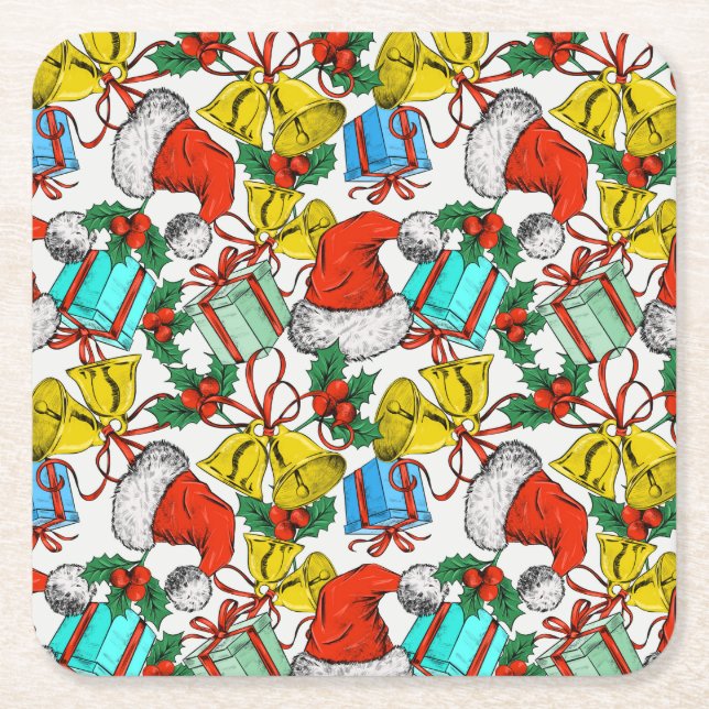Santa Hats and Presenter_GC - Papper Underlägg Kvadrat (Framsidan)