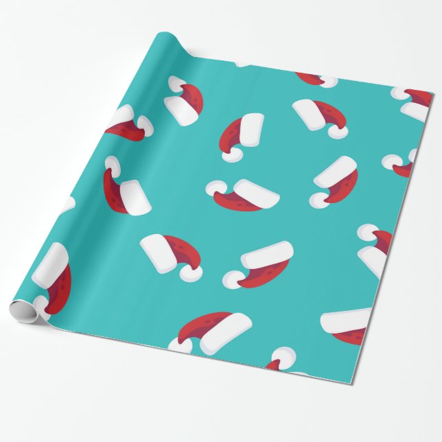 Santa Hats Blue jul-Helgdag Whimsical Presentpapper (Utrullad)